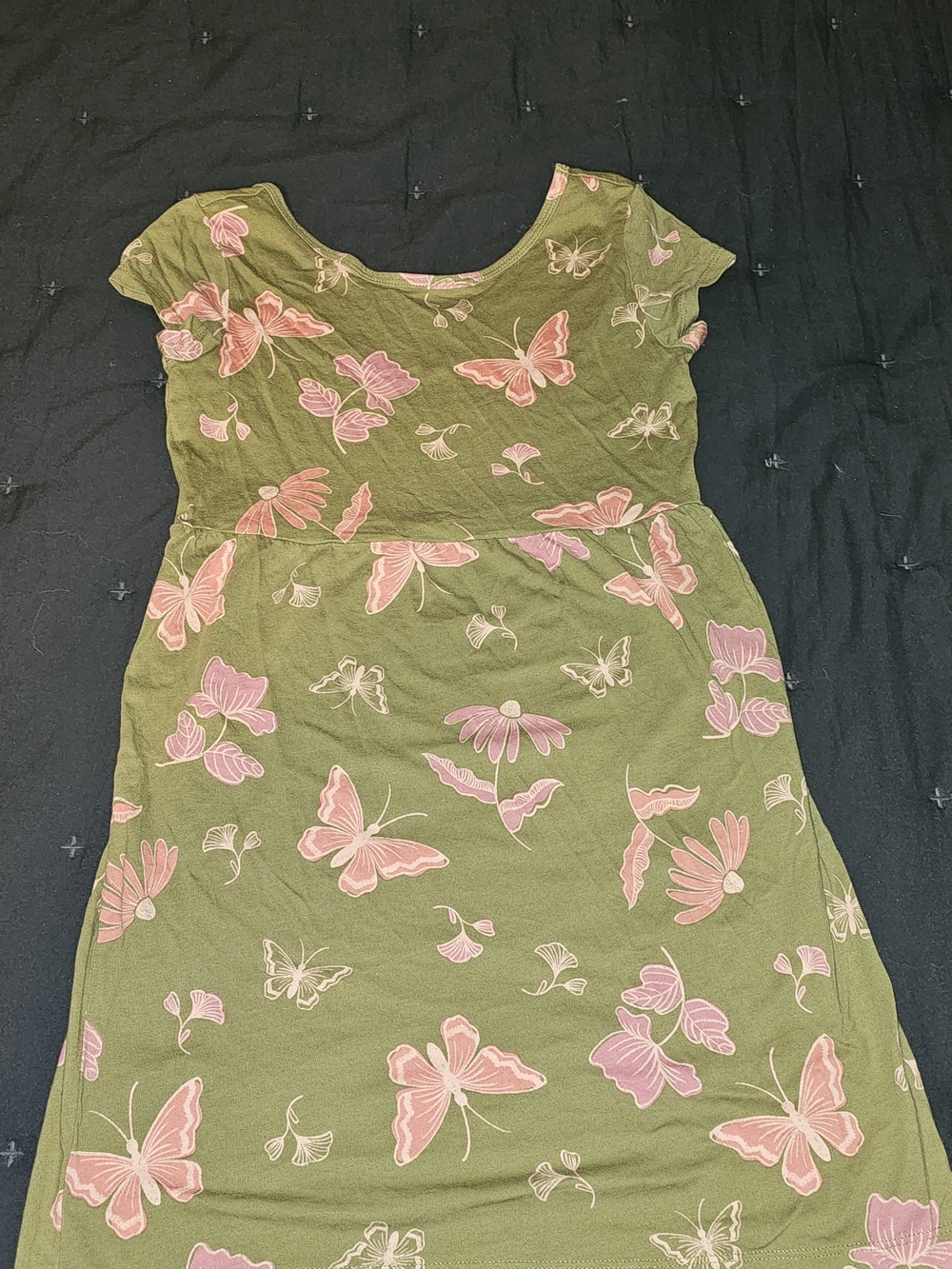 Carter's Olive Green Dress with Pink Butterfly & Floral Motif